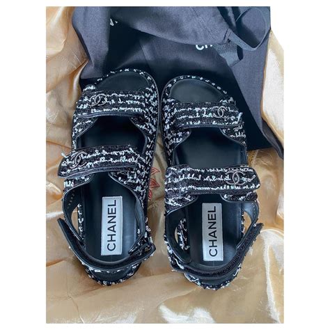 chanel dad sandals second hand|Chanel dad sandals tweed.